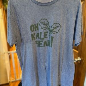 Blue Graphic T-Shirt with Green Print- Oh Kale Yeah